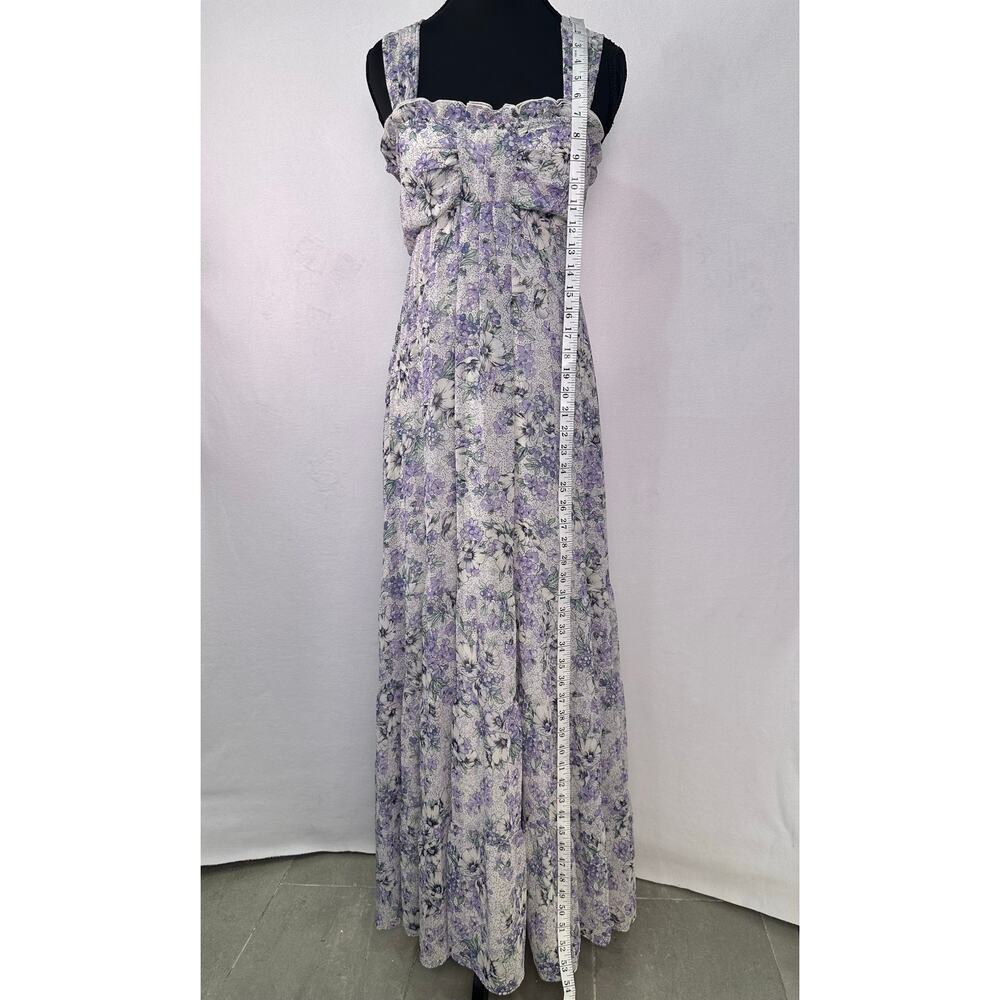 31 Sons de Mode Lavender Floral Ruffle Maxi Dress Sleeveless Cross Back 38/Small - Picture 9 of 10